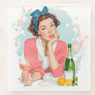 Posavasos De Vidrio Chica Vintage con Champán Rosado