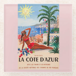 Posavasos De Vidrio Chica Vintage Cote D'Azur Beach