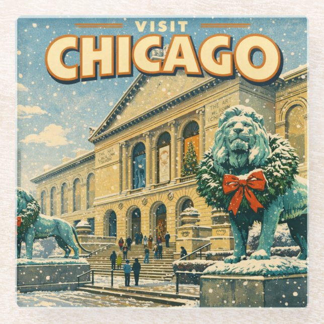 Posavasos De Vidrio Chicago Art Institute in winter poster (Anverso)