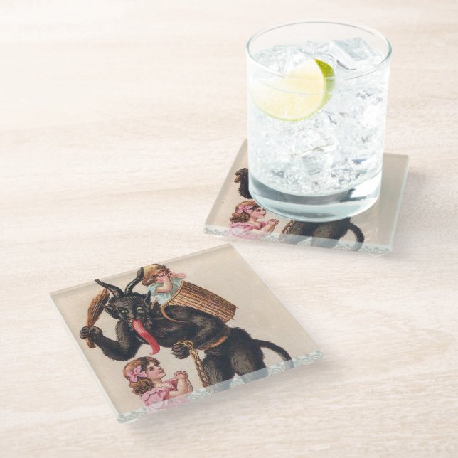 Posavasos De Vidrio Chicas de Krampus Kidnaps Navidades de vacaciones  (Angular)