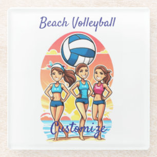Posavasos De Vidrio Chicas de voleibol de playa Thunder_Cove