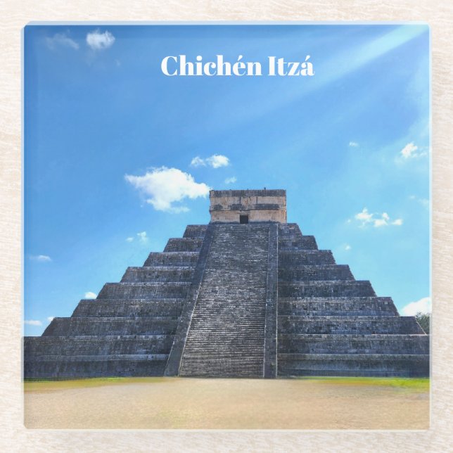 Posavasos De Vidrio Chichén Itzá Mexico Souvenir Coaster (Anverso)