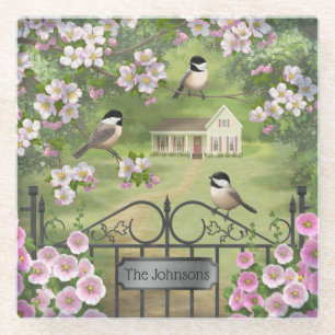 Posavasos De Vidrio Chickadees flaman granja victoriana
