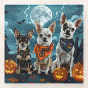 Posavasos De Vidrio Chihuahua Halloween Spooky