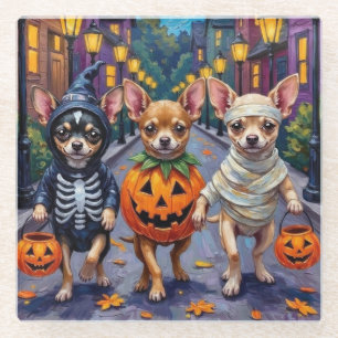 Posavasos De Vidrio Chihuahua pidiendo dulces con disfraces de Hallowe
