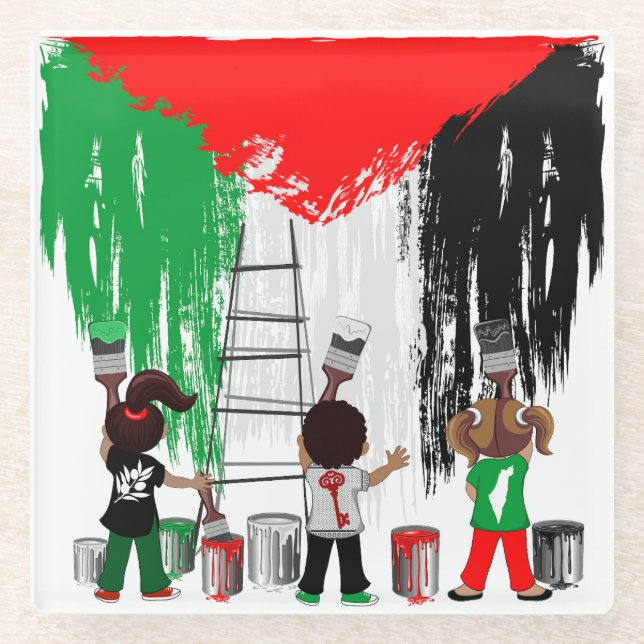 Posavasos De Vidrio Children of Gaza Painting Palestine Flag  (Anverso)