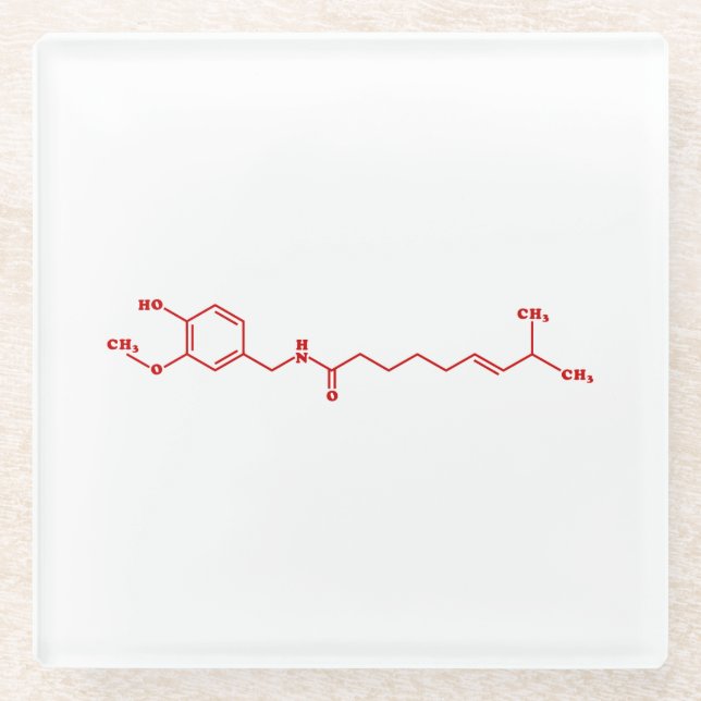 Posavasos De Vidrio Chili Capsaicin Fórmula Química Molecular (Anverso)