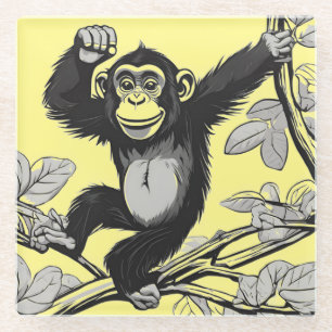 Posavasos De Vidrio Chimpancé lindo en la rama saluda