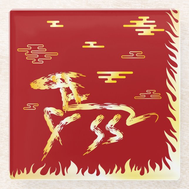 Posavasos De Vidrio Chinese Lunar New Year of the Horse 2026 4724 Fire (Anverso)