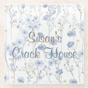 Posavasos De Vidrio Chinoiserie Blue Toile Pavo Real Mahjong Personali
