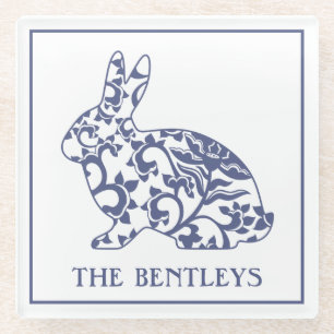Posavasos De Vidrio Chinoiserie Bunny Rabbit Glass Coasters