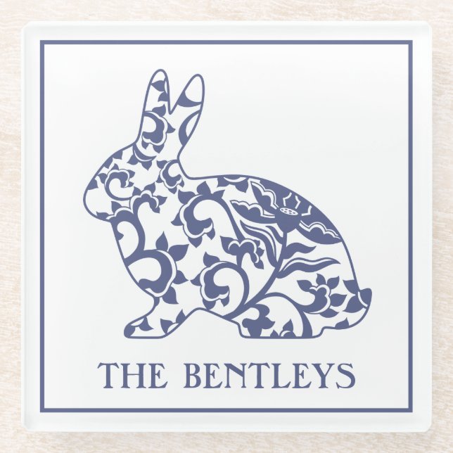 Posavasos De Vidrio Chinoiserie Bunny Rabbit Glass Coasters (Anverso)