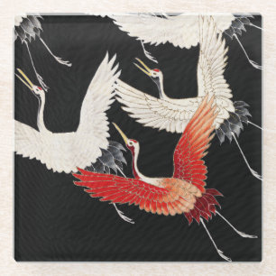 Posavasos De Vidrio Chinoiserie Grulla Voladora Zen Kimono Minimalista