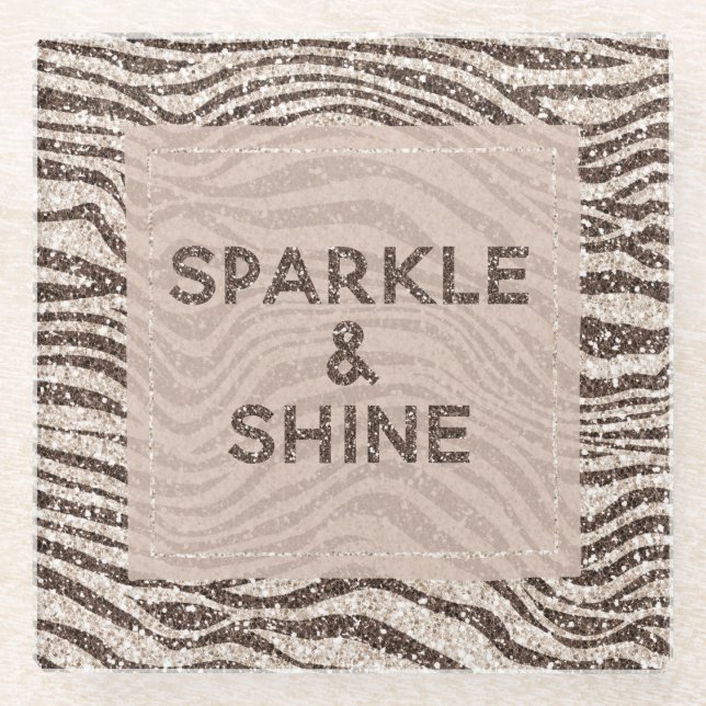 Posavasos De Vidrio Chocolate crema marrón Rubor Purpurina cebra (Anverso)