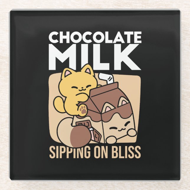 Posavasos De Vidrio Chocolate Milk Sipping on Bliss – Kawaii Cat Food  (Anverso)