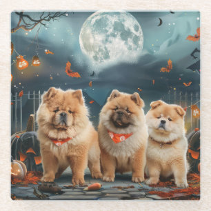 Posavasos De Vidrio Chow Chow Halloween Espeluznante