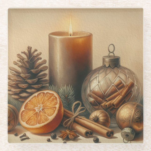 Posavasos De Vidrio Christmas Candle Art (Anverso)