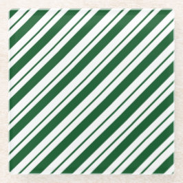 Posavasos De Vidrio Christmas Candy Cane Stripes in Green and White 