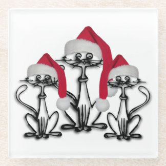Posavasos De Vidrio Christmas Caroling Cats Joyous Fun
