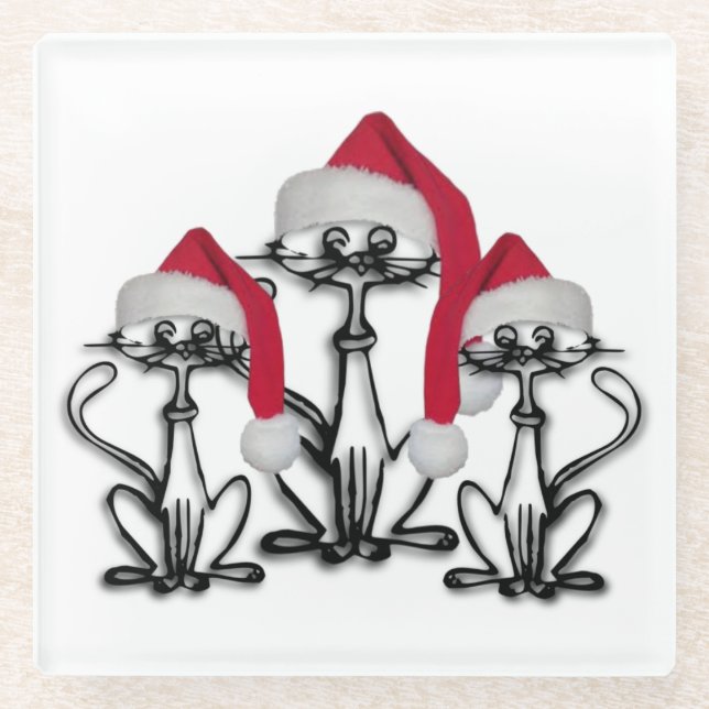 Posavasos De Vidrio Christmas Caroling Cats Joyous Fun (Anverso)