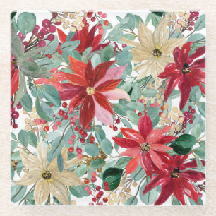 Posavasos De Vidrio Christmas Floral Bird Art