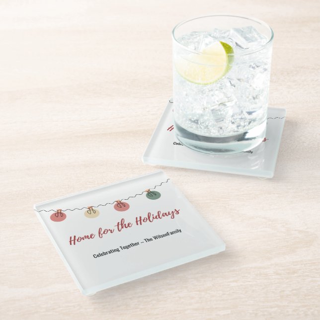 Posavasos De Vidrio Christmas Glass Coaster with Playful Holiday Icons (Angular)