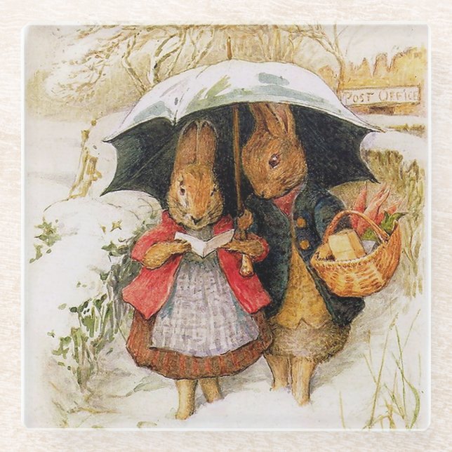 Posavasos De Vidrio “Christmas Greetings” by Beatrix Potter (Anverso)