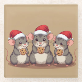 Posavasos De Vidrio Christmas Mice Eating Santa's Cookies, Coaster