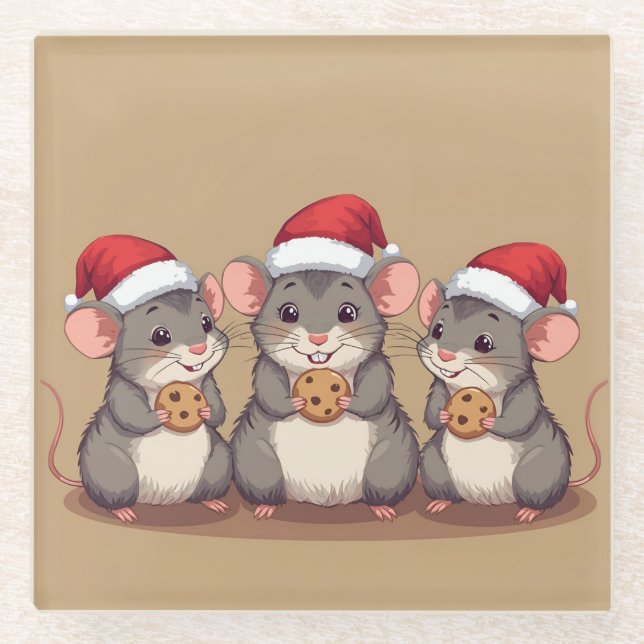Posavasos De Vidrio Christmas Mice Eating Santa's Cookies, Coaster (Anverso)