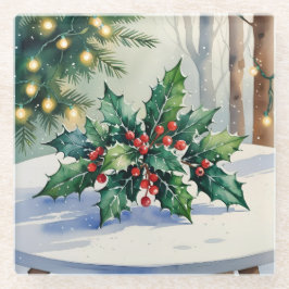 Posavasos De Vidrio Christmas Mistletoe Holiday Watercolor