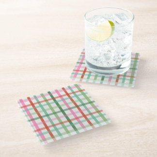 Posavasos De Vidrio Christmas Plaid - Green & Pink White