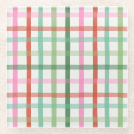 Posavasos De Vidrio Christmas Plaid - Green & Pink White