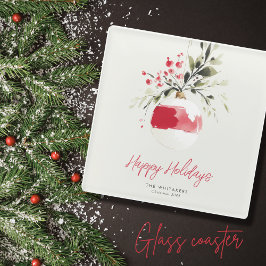 Posavasos De Vidrio Christmas Watercolor Ornament Personalized Name