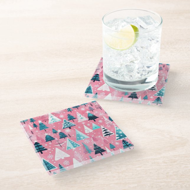 Posavasos De Vidrio Christmases rosas (Angular)