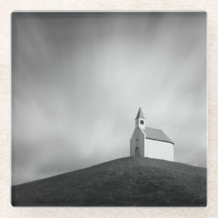 Posavasos De Vidrio Chuch en una colina en blanco y negro