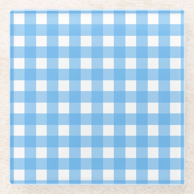 Posavasos De Vidrio Cielo azul gingham (Anverso)