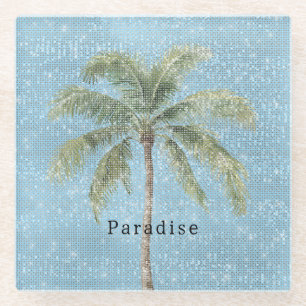 Posavasos De Vidrio Cielo Azul Palma Tropical Brillo
