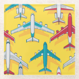 Posavasos De Vidrio Cielo de Aviones Coloridos: Aviones Vintage