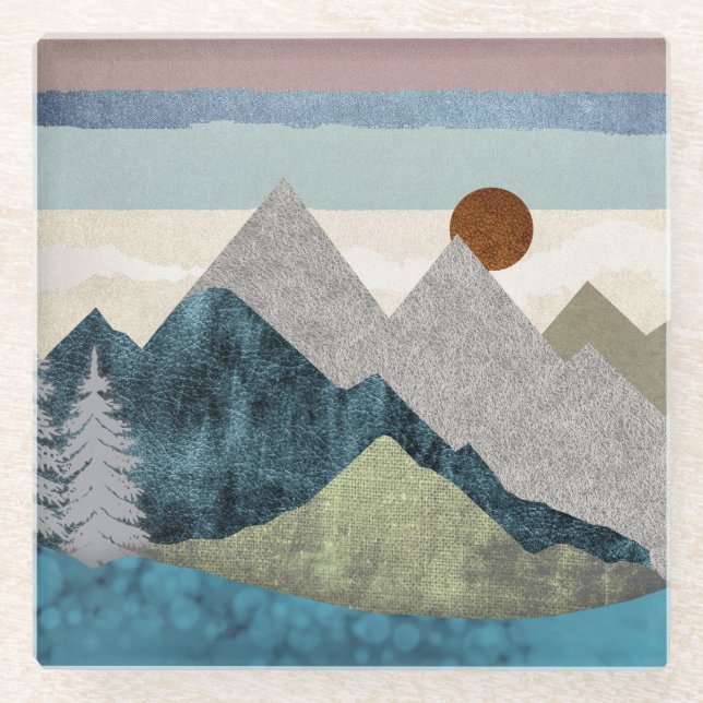 Posavasos De Vidrio Cielo de rayas de montaña (Anverso)