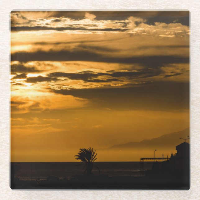 Posavasos De Vidrio Cielo dorado (Anverso)