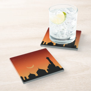 Posavasos De Vidrio Cielo nocturno de la mezquita de Silhouette - Pasc