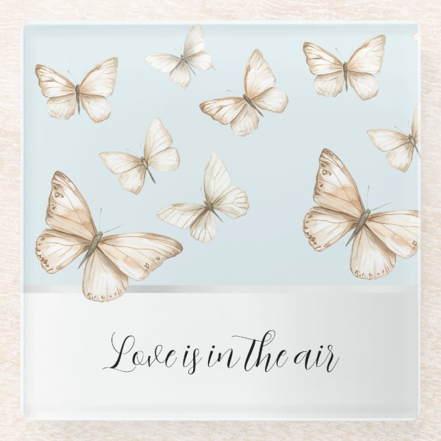 Posavasos De Vidrio Cielos Azules y Mariposas (Anverso)