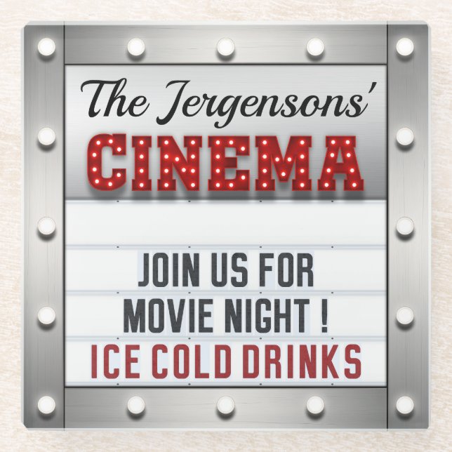 Posavasos De Vidrio Cine Cine Cine Teatro Nocturno Ataques de vidrio (Anverso)