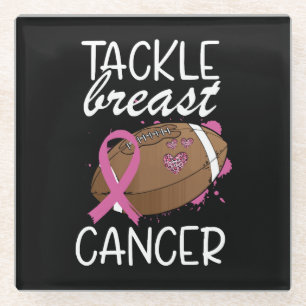 Posavasos De Vidrio Cinta de Conciencia del Cáncer de Mama Tackle Canc