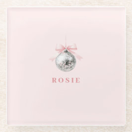 Posavasos De Vidrio Cinta rosa Coquette Disco Ball personalizada