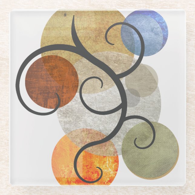 Posavasos De Vidrio Círculos con patrones contemporáneos (Anverso)