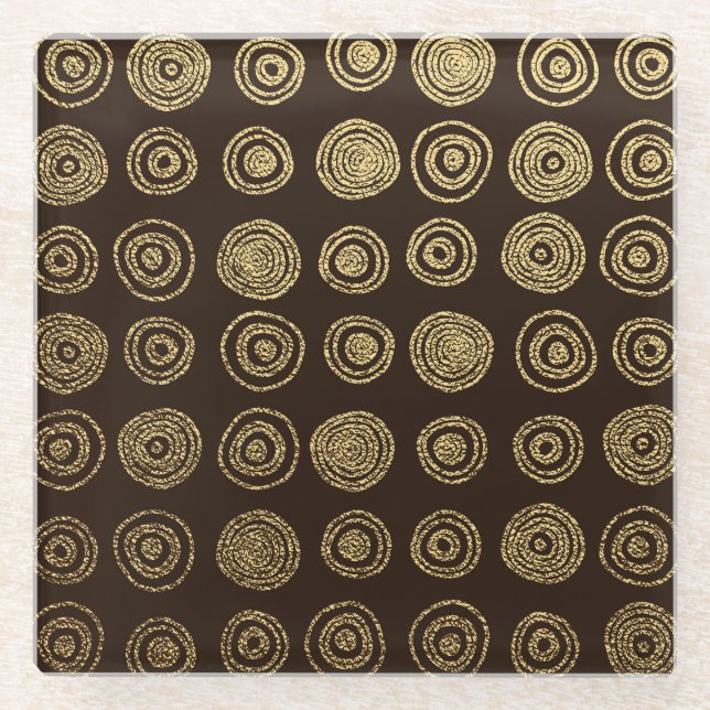 Posavasos De Vidrio Círculos dorados: patrón dibujado a mano (Anverso)