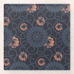 Posavasos De Vidrio Círculos ornamentados oscuros Vintage sin costura