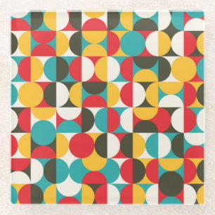 Posavasos De Vidrio Círculos Retro: Colorido Patrón Hipster.