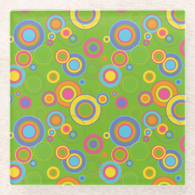 Posavasos De Vidrio Círculos retro de sangre verde (Anverso)